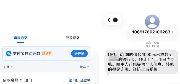 信用飞开通权益会员成功放款 1000 元,资金快速转出,回访情况实测分享
